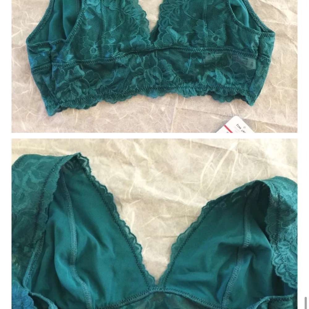New! Elegant Lace Bralette and Panty Set - Teal and Navy - Picture 7 of 7